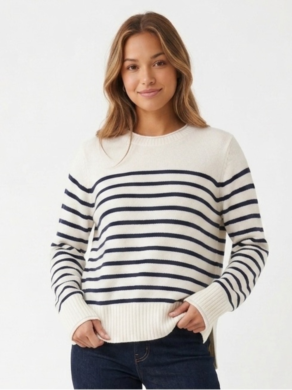 Jenni Kayne Everyday Crewneck Wool Cashmere Sweater with Black Stripes